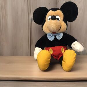 Vintage Knickerbocker Disney Mickey Mouse Blue Bow Tie Plush Stuffed 13” Toy